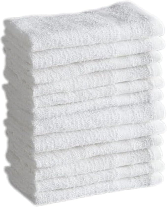 100% Cotton Washcloth Set – Soft, Absorbent Face Towels for Bathroom & Gym Use – Durable, Reusable, Machine Washable Wash Cloths - White Color, 12x12 Inches, Pack of 12