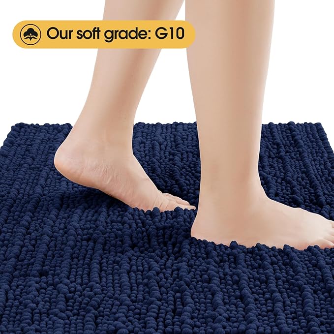 ACCUMTEK Extra Long Upgrade Luxury Navy Blue Bathroom Rug Mat 70"x24", Ultra Soft Thick Absorbent Bath Mats, Non Slip Chenille Toilet Mat for Bathroom, Bedroom, Kitchen, Shower, Tub