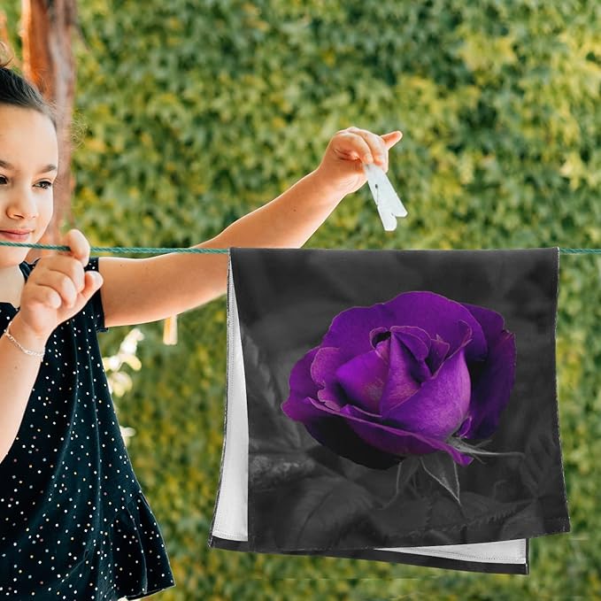 Hand Towels for Bathroom Set of 2 Vintage Elegant Rose Floral Purple Romantic Flowers Black Leaves Soft Absorbent Bath Towels Decorative Kitchen Guest Dish Towel for Gym,Spa,Hotel 28x14in