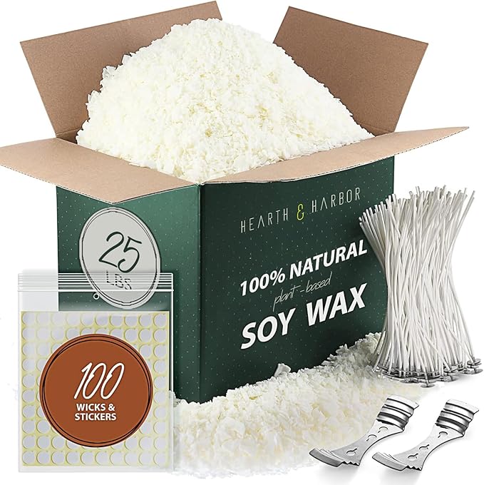 Hearth & Harbor Organic Soy Candle Wax for Candle Making, 25 lbs Natural Candles Making Supplies, Beeswax-Free, Paraffin-Free, Pure Soy Wax Flakes Perfect for Candles, Tealights and Melts