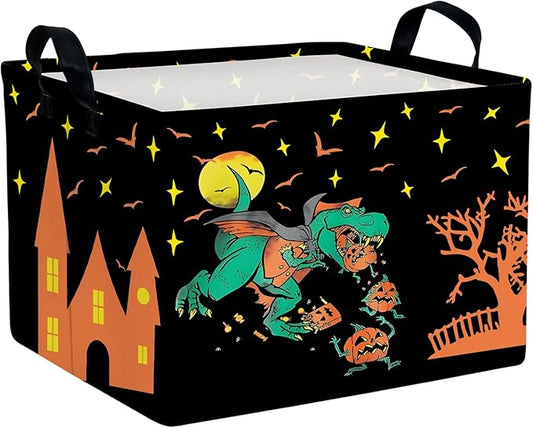 Halloween Basket Gift Cute Pumpkin Ghost Parties Decor Kid Trick or Treat Basket for Boys and Girls Rectangular Storage Bin Box (Dinosaur)