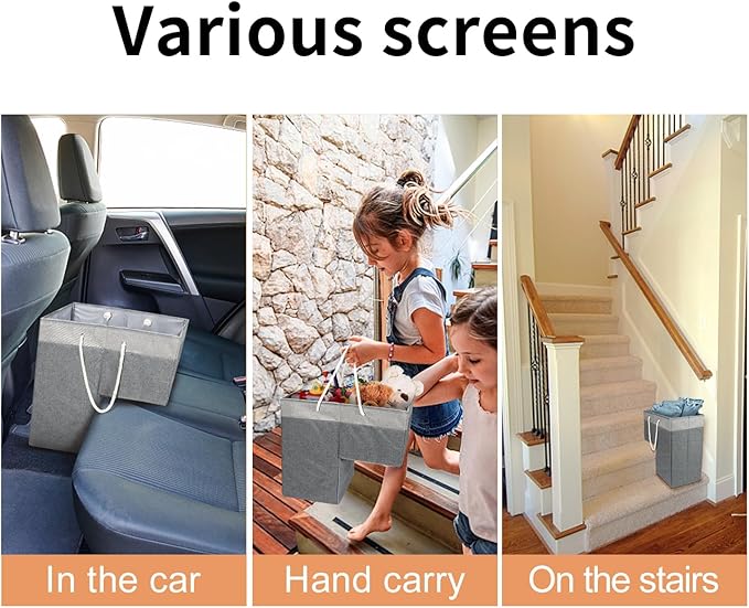 2 Pack Stair Basket for Stairs with Handle, Staircase Baskets for Carpeted and Wooden Stairs,16" Step Storage Laundry Basket for Toys, Clothes, Books, Tools, with Hard Board, Anti-slip（Gray）