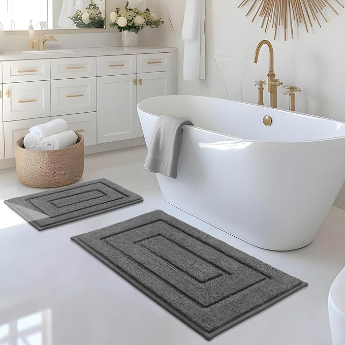 GRANNY SAYS Bathroom Rugs Sets 2 Piece, Super Soft Absorbent Microfiber Bath Mats for Bathroom Non Slip Washable, Bath Rugs Set for Shower Tub Toilet Decor (Deep Grey, 16" x 24" + 20" x 32")