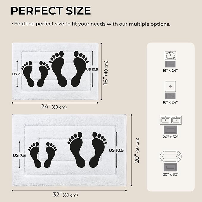 GRANNY SAYS Bathroom Rugs Sets 2 Piece,Soft Bath Mats for Bathroom, Bath Rugs Non Slip Washable, Absorbent Bath Rug for Tub,Shower and Toilet, Bath Mat Set (White, 20" x 32" + 16" x 24")