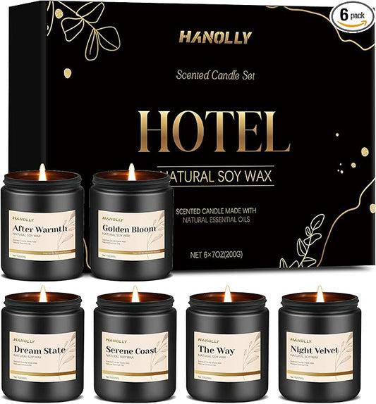 Hotel Scented Candles Set, 6 Pack Candles for Home Scented, Luxury Aromatherapy Jar Candle Gifts for Men & Women, Natural Soy Wax Long Lasting Candle Kit for Halloween, Birthday, Christmas