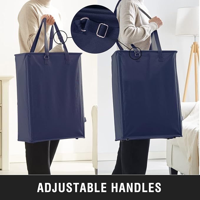 TECHMILLY Slim Laundry Hamper with Adjustable Long Handles, 45L Small Laundry Baskets with Mesh Top, Narrow Dirty Clothes Hamper for Bedroom, Closet, and Bathroom - Navy