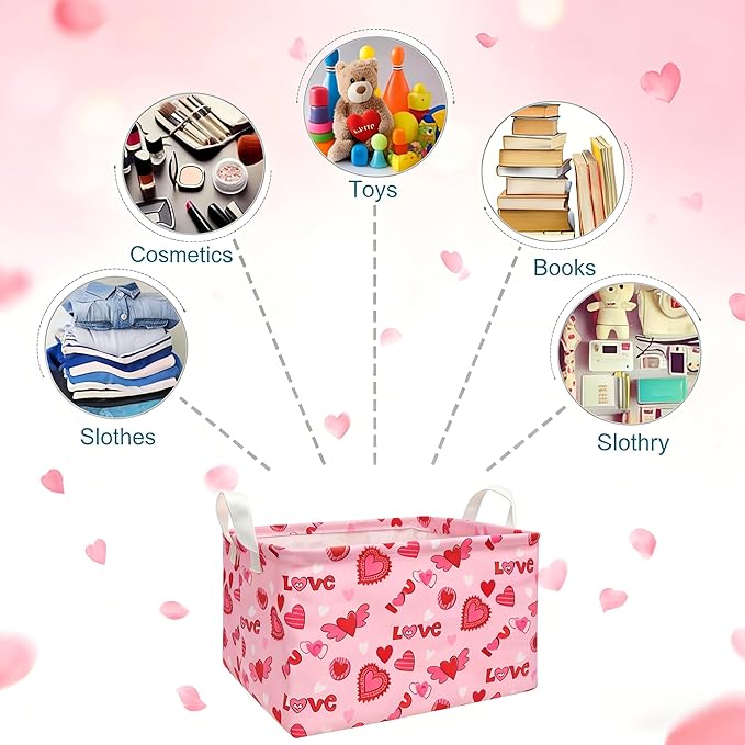 Valentines Day Baskets for Gifts Empty, Gift Baskets for Women Cute Pink Red Heart Basket for Kids Toy Storage