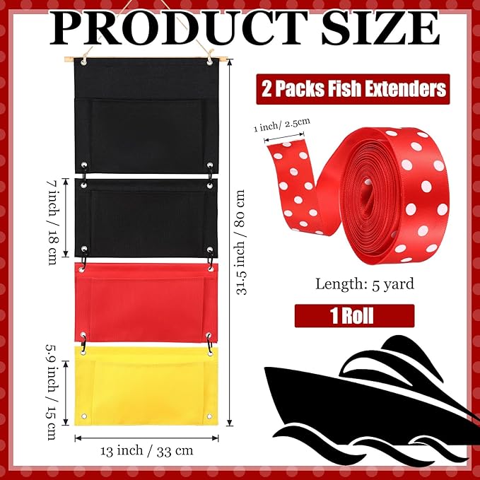 2 Pcs Fish Extender Cruise Hanging Organizer with 4 Pockets and 5 Yard Red Polka Dot Ribbon Travel Door Area Cabin Storage Bag 2026 Fe for Exchange Gift Pixie Dusting(Black,Red,Yellow)