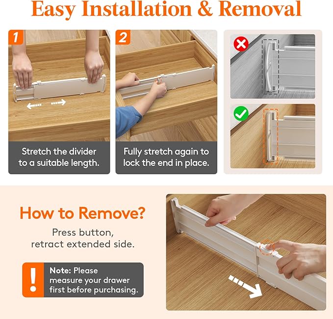 Lifewit 4" Tall 12 Pack Drawer Dividers, 35-56.5cm/13.8-22.2" Expandable Drawer Divider for Clothes, Adjustable Dresser Drawer Organizers, Drawers Separators for Dresser/Bathroom/Closet/Kitchen White