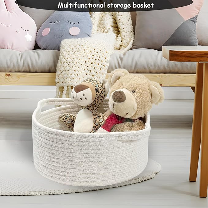 COMFY HOMI Small Woven Gift Baskets with Handles, Gift Bags and Ribbons - Cotton Rope Storage Basket for Organizing, Dog Toy Basket Box, Gift Baskets Empty, Mother’s Day-φ11X5 Inch, （all white）