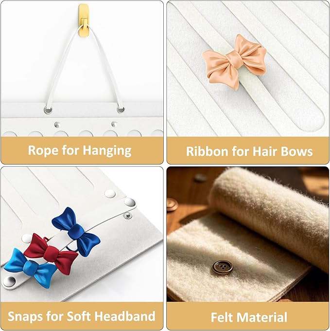 Bow Holder for Girls Hair Bows, Hair Accessories Organizer for Toddler Kids Baby Girl, Hanging Hairbow Storage Organizer Hanger Rack for Hair Stuff, Nursery Room Decor for Wall Door, Beige