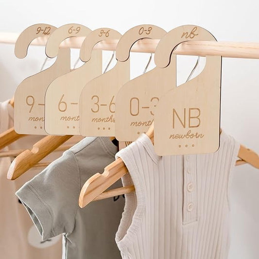Baby Closet Dividers Wooden - Clothes Size Markers for Babies,Organize Babies Closet Hanger,Baby Nursery Closet Dividers,Newborn to 24 Months for Home Nursery Clothes