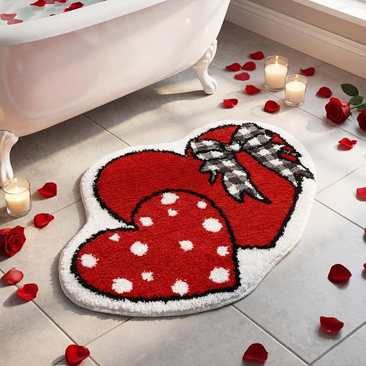 Heart Bathroom Heart Rug Cute Summer Door Bow Mat Bath Mat Love Shape Shower Bathroom Decoration Rug Non Slip Washable