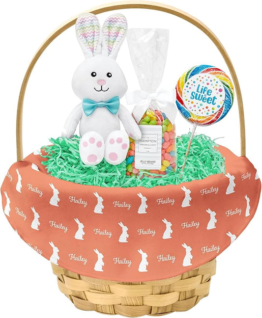 Let's Make Memories Personalized Easter Basket for Kids - For Boys - For Girls - Create Your Own - Fillable - Wicker - Easter Basket Stuffers - Large - Sunset Orange Hoppy Bunny