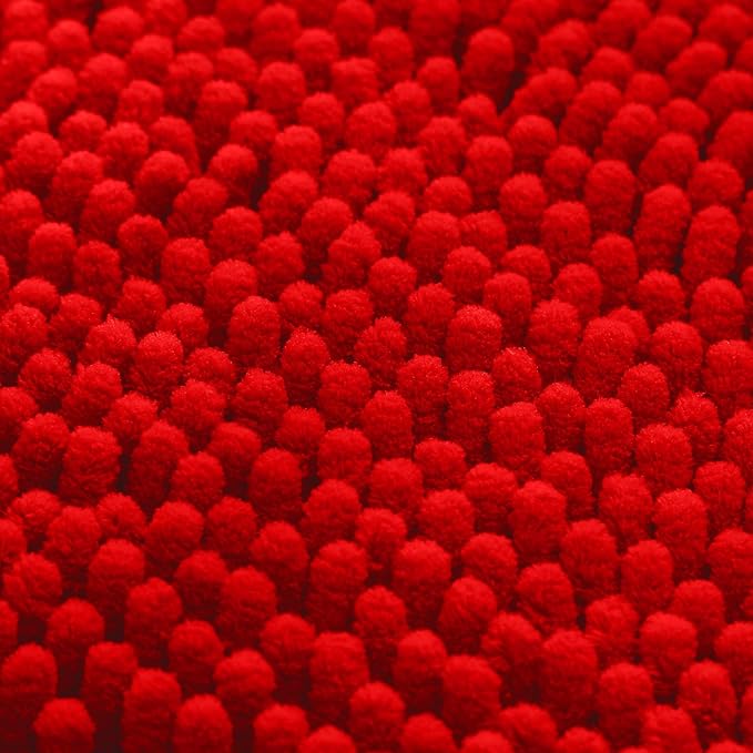 HOMEIDEAS 3 Pieces Bathroom Rugs, Ultra Soft Non Slip Absorbent Chenille Toilet Bath Mat Set (Red)