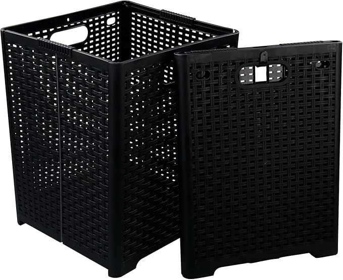Morcte 2-Pack 42 L Folding Laundry Basket, Plastic Towel Hamper for Wet Towels, Black
