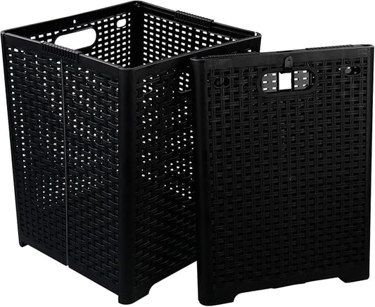 Morcte 2-Pack 42 L Folding Laundry Basket, Plastic Towel Hamper for Wet Towels, Black