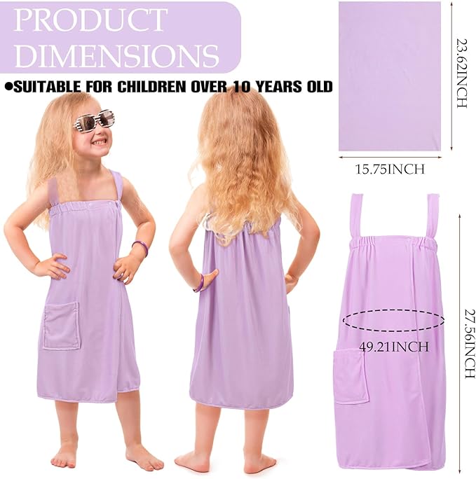 2 Sets Girls Towel Wrap Hair Towel Wrap for Kids with Soft Bath Body Dress Cute Adjustable Bathrobe with Turbans for 3.9-4.9 ft Kids Girls Wet Hair Rapid Drying(Classic Style)