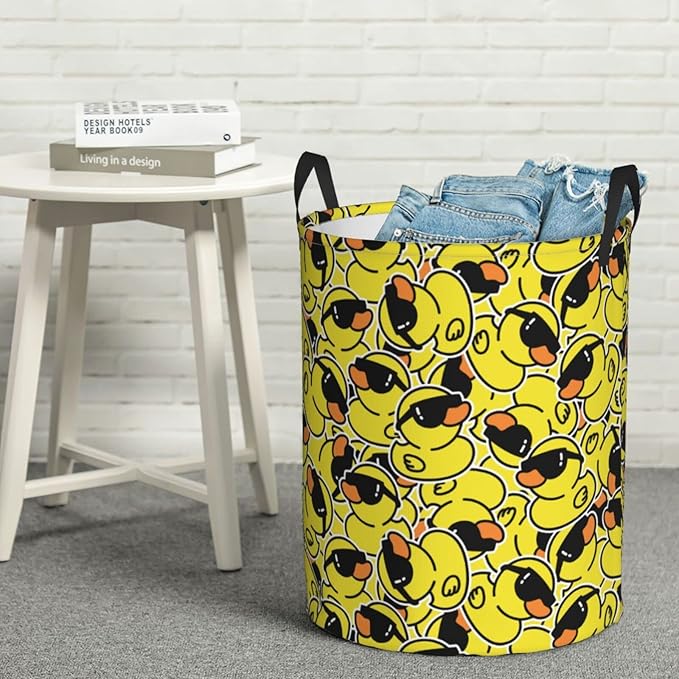 38L Round Laundry Hamper Funny Cute Rubber Ducks Storage Basket Waterproof Coating Organizer Bin For Nursery Clothes Toys