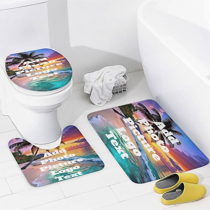 4 Piece Bathroom Custom Shower Curtain Sets Personalized Floor Mat Design Your Own Bath Rugs Customize Toilet Lid Cover Add Photo/Picture/Text Non-Slip Decor