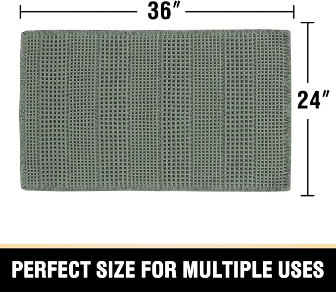 H.VERSAILTEX Upgraded Waffle Bath Mat Super Absorbent Non Slip Bath Rugs for Bathroom Floor Machine Washable Dry Fast Bathroom Rugs for Beside Tub, 24" x 36", Lichen