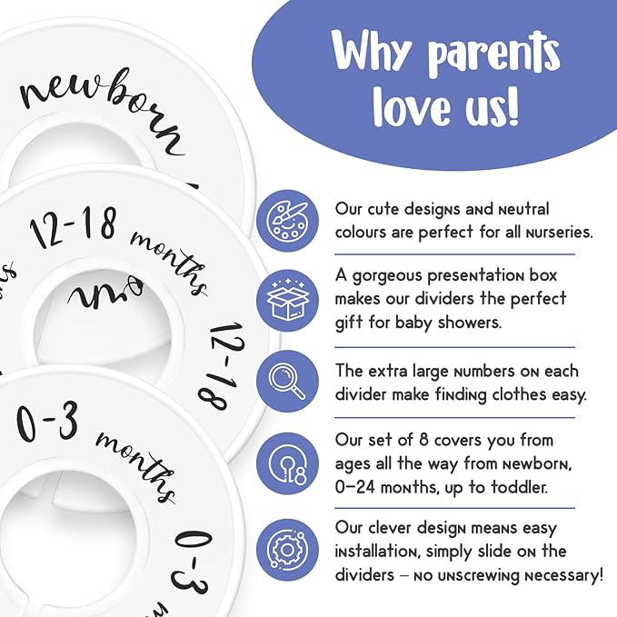 Eli with Love Baby Closet Dividers – Floral Design, Set of 8, Fits 1.5 Inch Rod, Nursery Clothing Organizer
