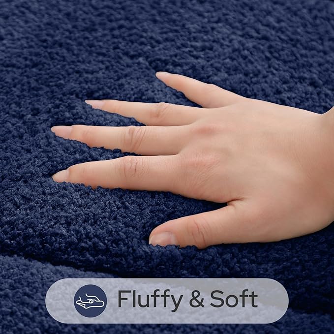 HOMEIDEAS Bathroom Rugs Sets 2 Piece, Soft Bathroom Mats and Absorbent Microfiber Machine Washable Bath Mats for Shower Room, Bathtub, Kitchen (20" x 32" + 16" x 24", Navy Blue)
