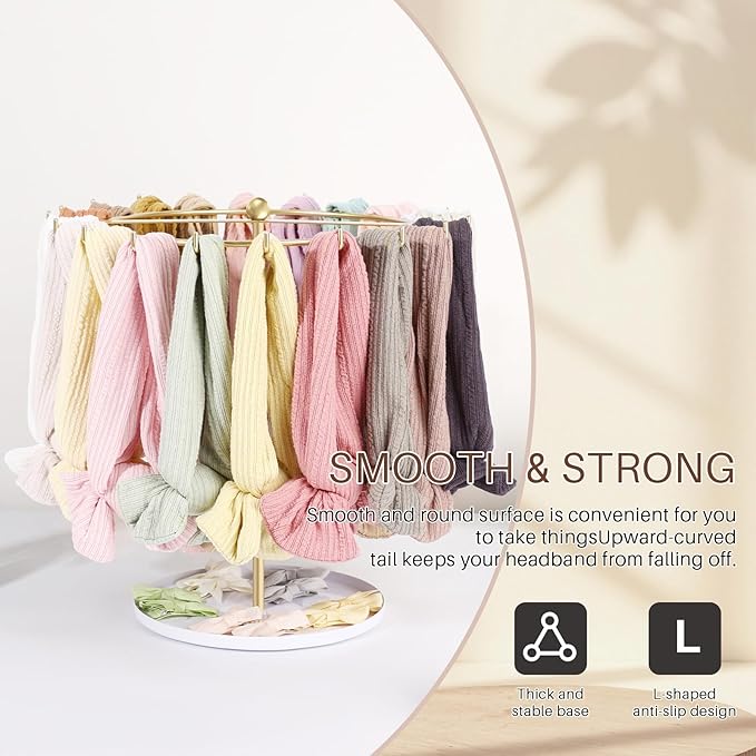 POVETIRE Baby Headband Holder Hair Bow Organizer for Girls,Metal Hair Ties Display Nylon Hairband Storage Head Wrap Stand Accessories Organizer for Newborn Infant Toddler