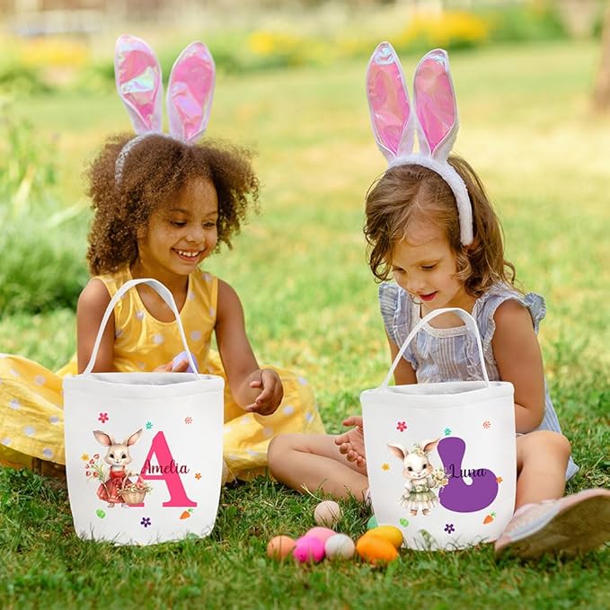 callie Personalized Easter Basket Stuffers, Custom Initial and Name on Basket Stuffers, Easter Bonus Gifts Brithday Gifts for Family Son Daughter (Flowers Rabbit)