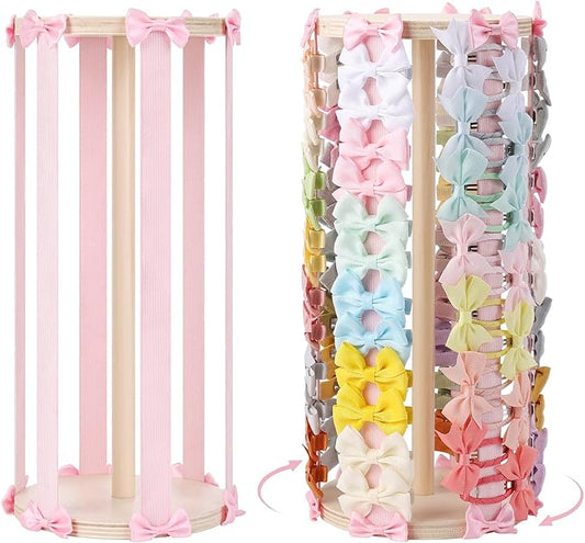 POVETIRE Hair Bow Holder for Girls,Pink Hair Clip Organizer,360 Rotation Hairbow Organizers Rack Display Decors Baby Nursery Toddler Girls Room