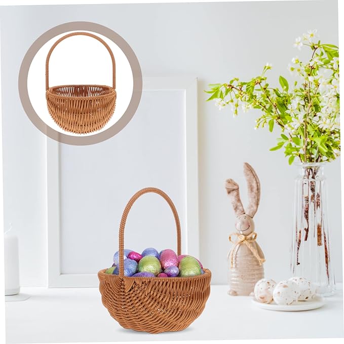 GLEAVI Rectangular Handwoven Easter Basket with Handle Cute Storage Holder for and Candy for Home Kindergarten Decoration Mini Craft Ornament