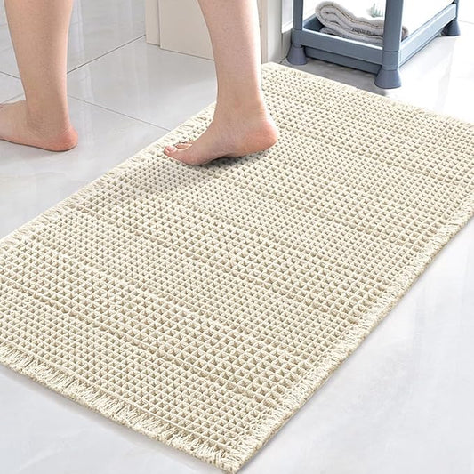 H.VERSAILTEX Upgraded Waffle Bath Mat Super Absorbent Non Slip Bath Rug, 24" x 36", Ivory