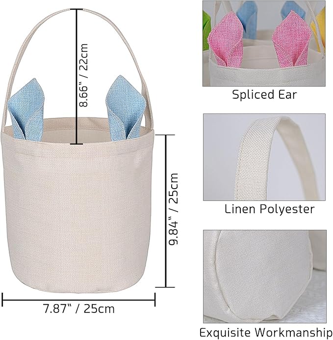 Personalized Canvas Bunny Ear Basket with Custom Name | Easter Gift for Kids | Easter Basket Stuffer (Blue)
