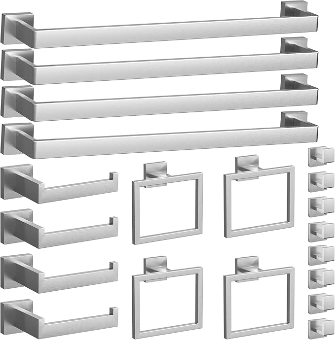 20-Pieces Brushed Nickel Bathroom Accessories Set, 23.6 Inch Bath Towel Bar Set, Stainless Steel Bathroom Hardware Set, Towel Racks for Bathroom Wall Mounted.