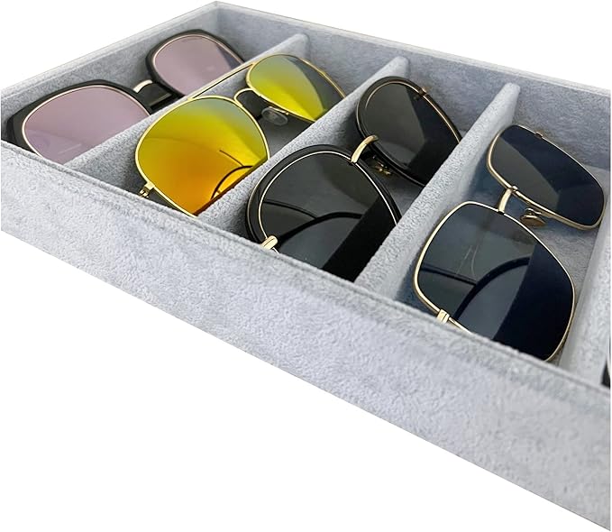 5-Slot Luxurious Gray Velvet Premium Grade Drawer Divider Eyewear Storage Sunglasses Jewelry Tray Organizer