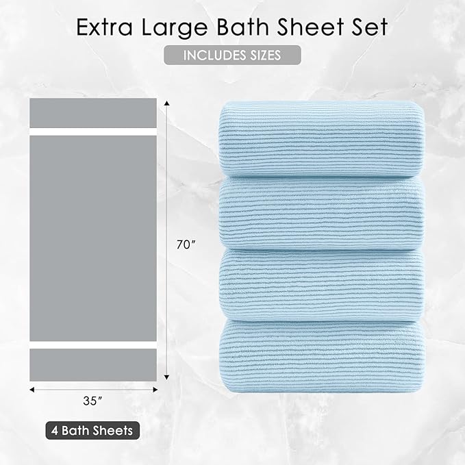 4 Piece Bath Towel Set 35"x70"Oversized Bath Towel for Bathroom Ultra Soft Fluffy Extra Large Bath Sheet Luxury Premium Bathroom Towel Highly Absorbent Quick Dry Shower Towel for Hotel Spa,Blue
