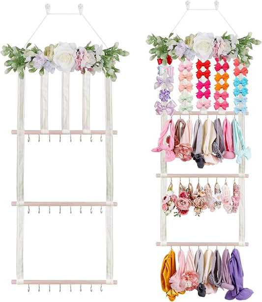 Headband Holder Bow Organizer for Girls, Hair Clips Bows Holder Baby Headbands Storage Personalized Hair Accessories Storage Organizer Wall Hanging Decor for Nursery Room Closet