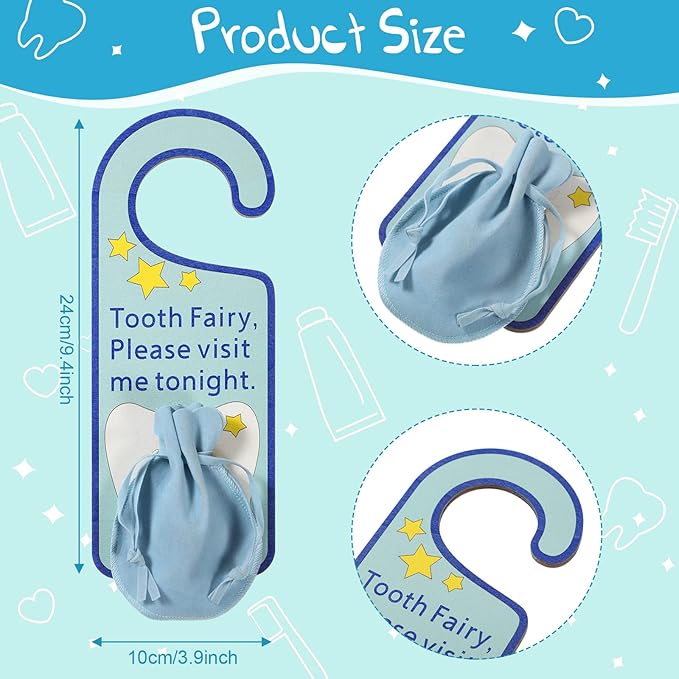 Qunclay Tooth Fairy Door Hanger Bag Fairy Holder Baby Keepsake Container for Lost Teeth Kids Boys Girl Encourage Gift