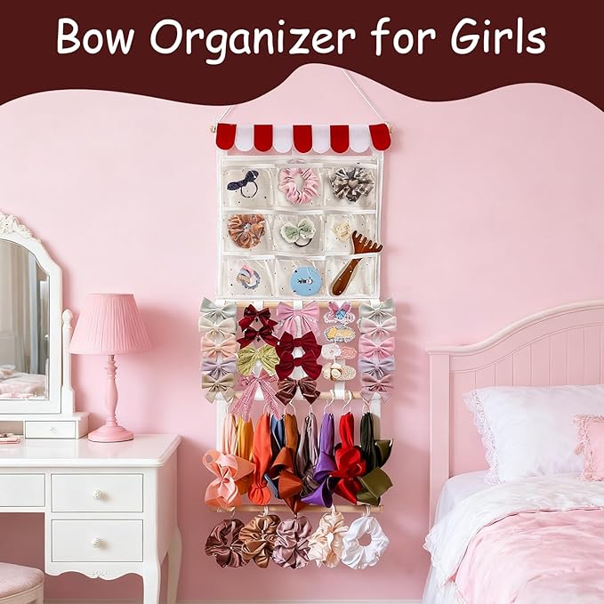 Headband Holder Bow Organizer for Girls | High Capacity Wall Mounted Hair Accessories Organizer | Bow Holder for Hair Bows & Clips | Girls Room Wall Decor