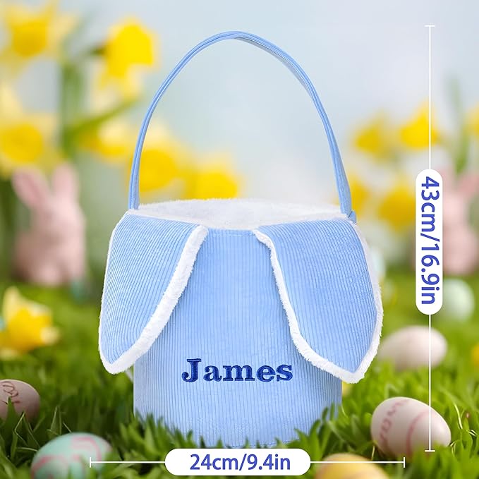 Easter Basket, Touber Easter Bunny Basket, Personalized Easter Baskets for Kids, Easter Gifts Basket for Girls Baby Children - Bunny Ear Blue