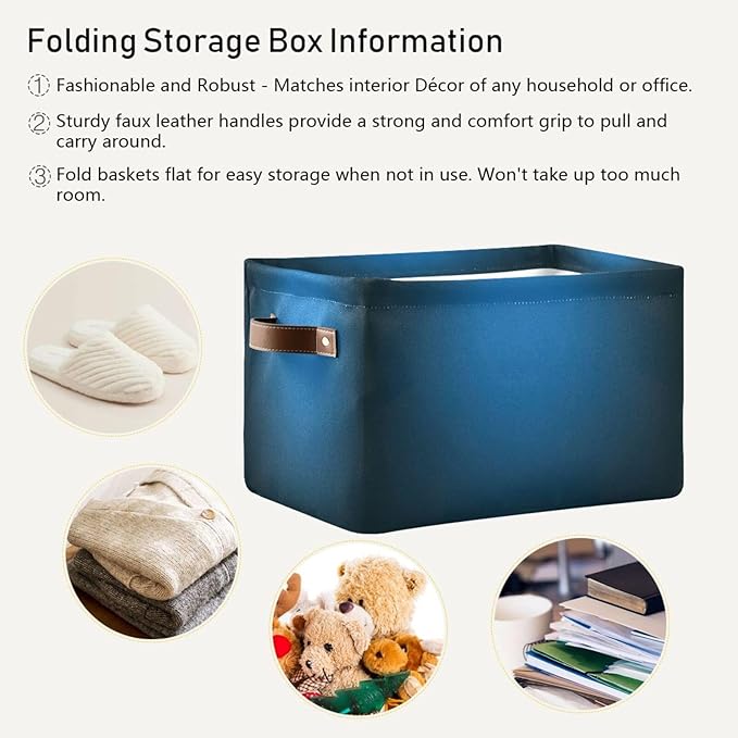 YETTASBIN Blue Solid Color Storage Basket 1pc, Large Collapsible Toys Clothes Organizer, Durable Canvas Storage Bin with Handle for Shelves Closet Laundry Home Office Decor