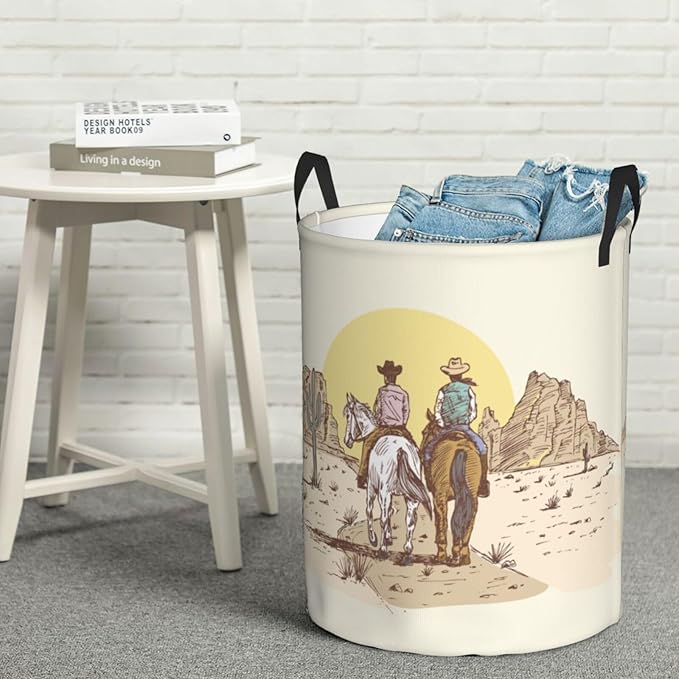 Western Cowboy Laundry Basket Room Décor Hamper Clothes Storage Bucket Toy Organizer Foldable Waterproof Bathroom Laundry Storage Bedroom Large