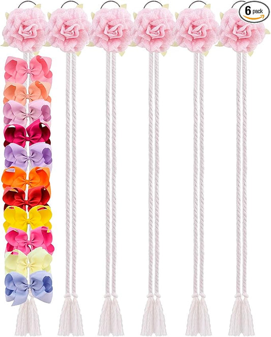 cherrboll Flower Hair Bow Organizer for Baby Girls, 6PCS Floral Hair Clips Holder Headband Hair Accessories Wall Hanging Organizers Storage for Toddler Room Nursery Decor