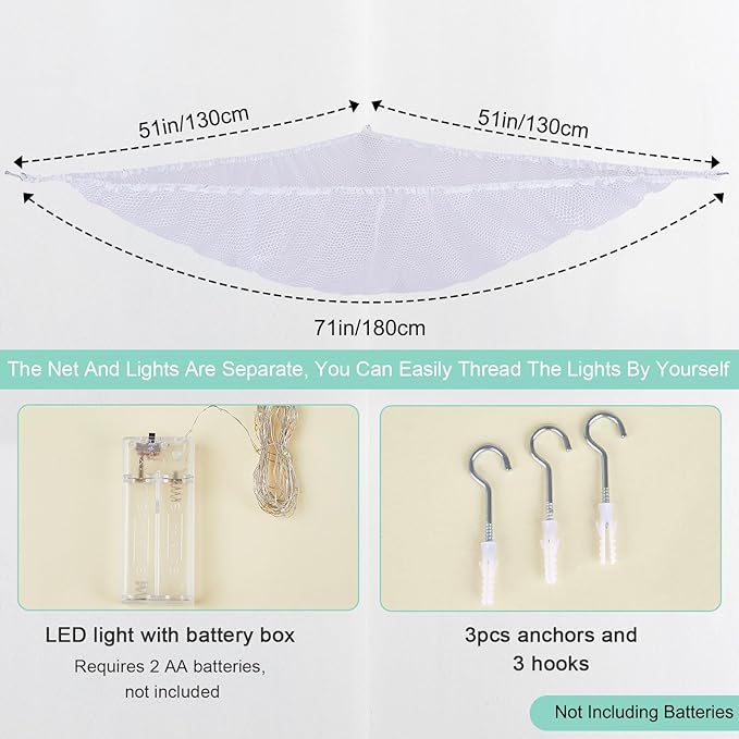 Unicorn Castle Stuffed Animals Net or Hammock Kids Toy Storage Organizer with LED Light Hanging Corner Stuffed Animals Holder Kids Girls Room Decor,White,Large (Pack of 1)