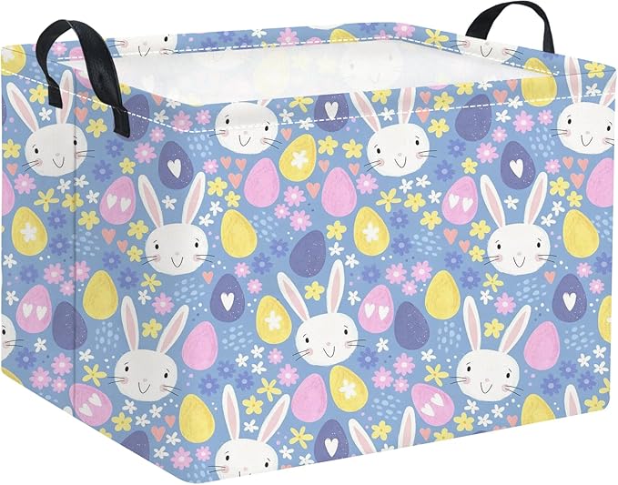 Rectangular Storage Basket for Kids & Baby - Cute & Functional Toy Storage Bin, Organizer, Shelf or Book Basket - Easter Room Decor with Flower & Easter Egg Design