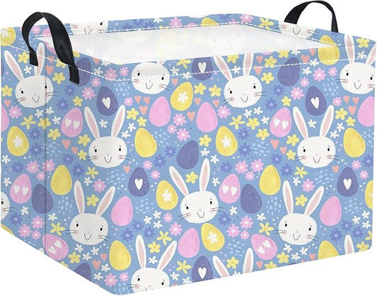 Rectangular Storage Basket for Kids & Baby - Cute & Functional Toy Storage Bin, Organizer, Shelf or Book Basket - Easter Room Decor with Flower & Easter Egg Design