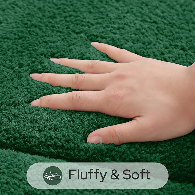 HOMEIDEAS Bathroom Rugs Sets 2 Piece, Soft Bathroom Mats and Absorbent Microfiber Machine Washable Bath Mats for Shower Room, Bathtub, Kitchen (20" x 32" + 16" x 24", Dark Green)