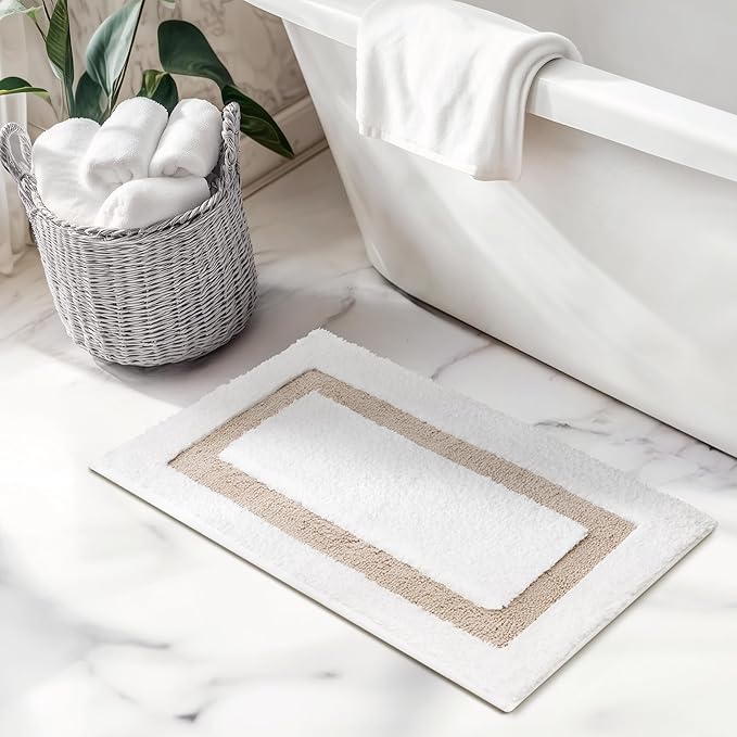 GRANNY SAYS Microfiber Bathroom Rugs Non Slip Washable, Water Absorbent Bathroom Mats for Tub, Soft Bath Mats for Bath Floor & Shower, Bath Rug, 16" x 24", Khaki Bath Rugs