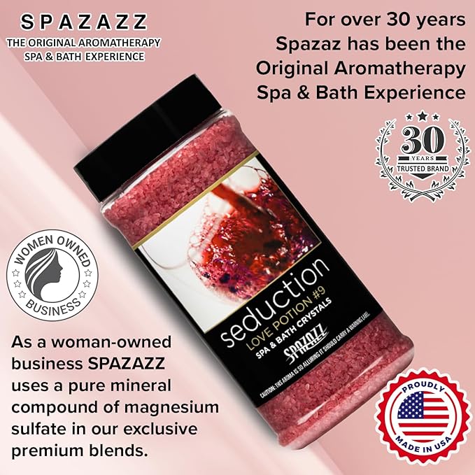 Spazazz Couples Romance Gift Set- Hot Tub Aromatherapy Spa Crystals with Minerals, 17-Ounce, Love Potion No.9 Seduction | Bath Salts Scents & Fragrances