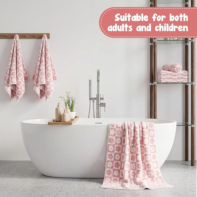 12 Pack Microfiber Bath Towels Bulk 27'' x 60'' Oversized Size Bath Towel Highly Absorbent Extra Large Soft Drying for Shower Beach Winter Salon Sport Gym Party (Flowers,Pink)